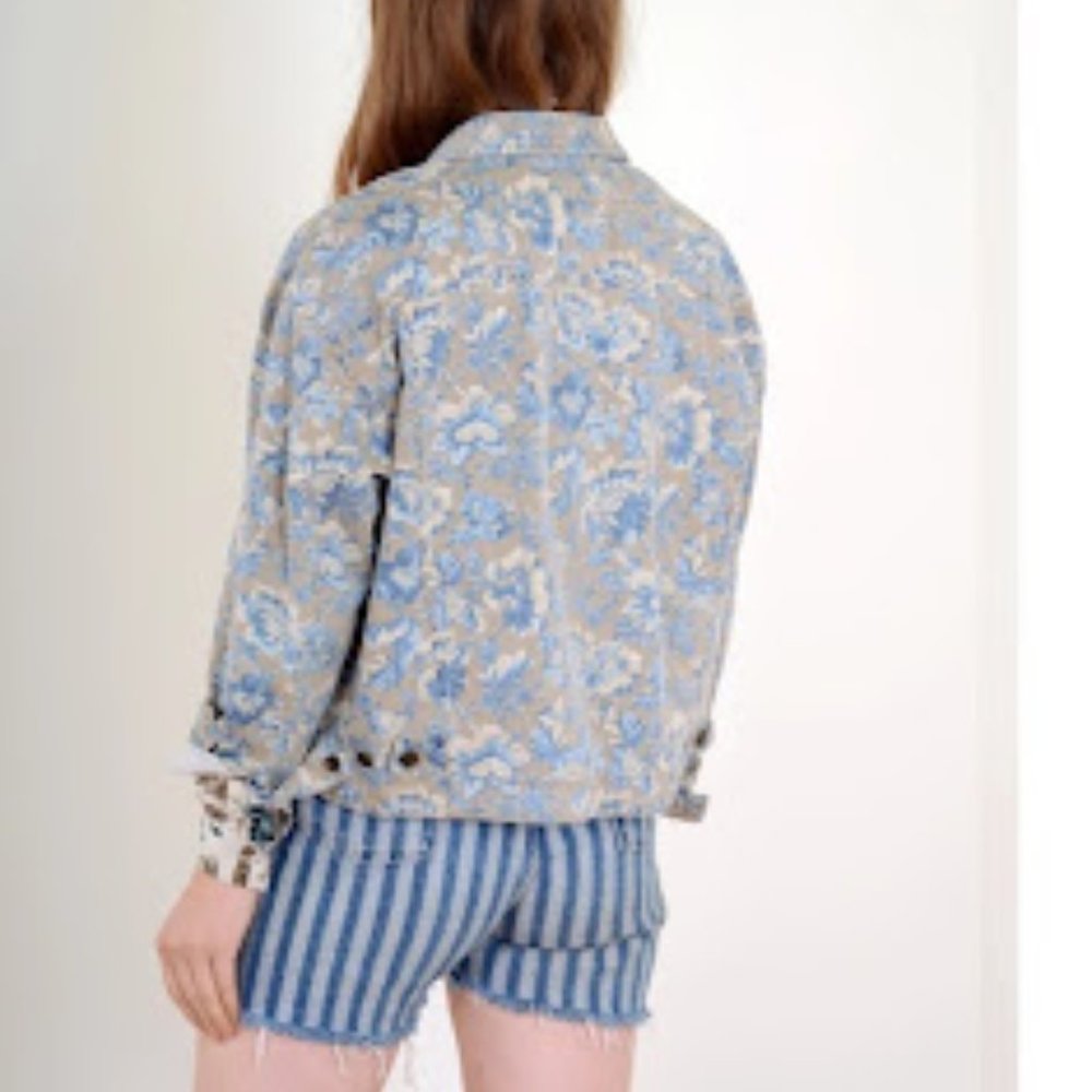 Vintage 90s Floral Boxy Jean Jacket Cropped Shacket Pockets by Liz Wear Trendy - Picture 9 of 11